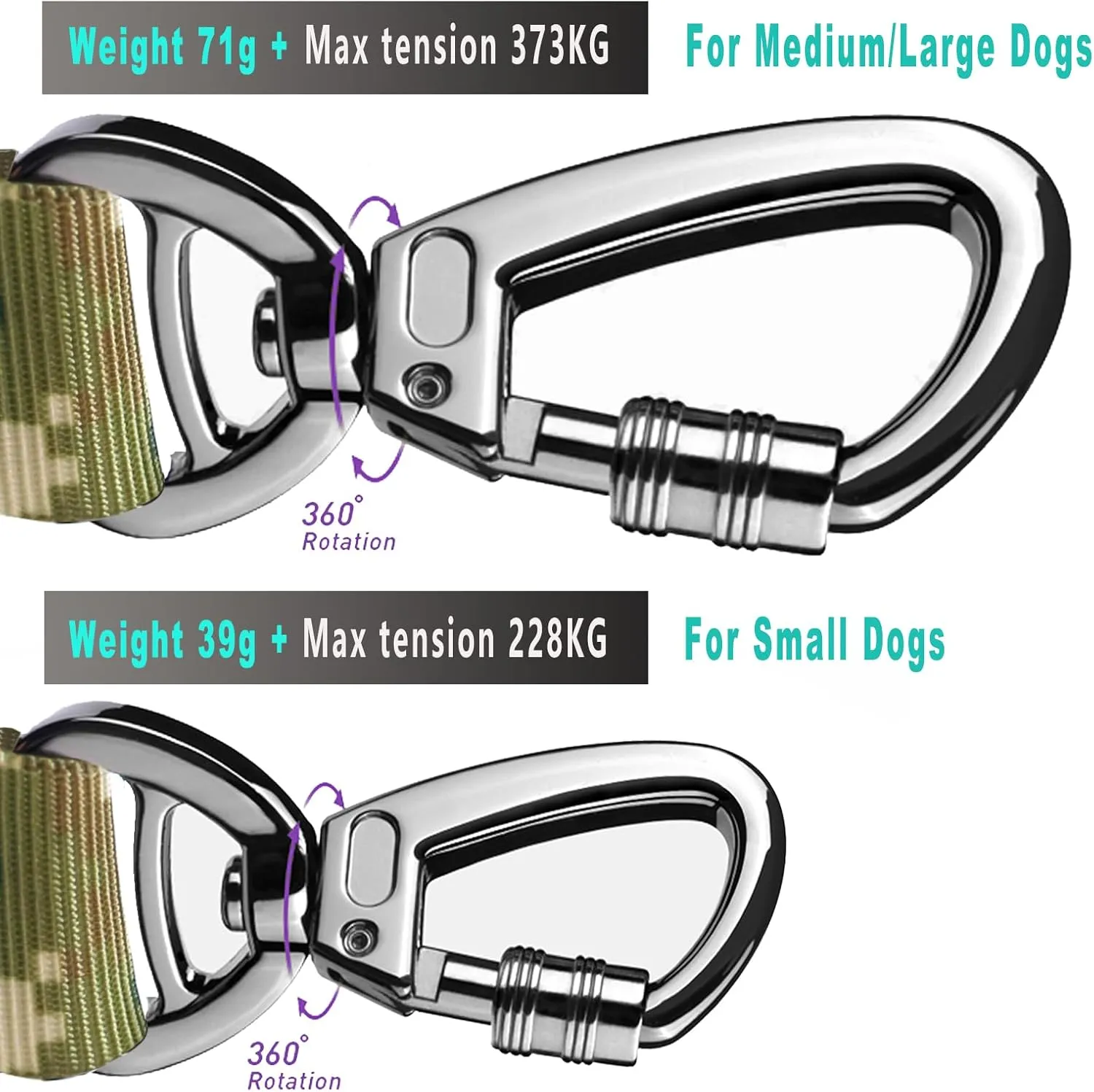 Hotsky Tactical Dog Leash Heavy Duty,4-6Ft Strong Bungee Shock Absorbing Lead with Padded Double Handle,Car Seatbelt,Metal Carabiner Clip,No Pull Leash for Small Dogs,Army Camo