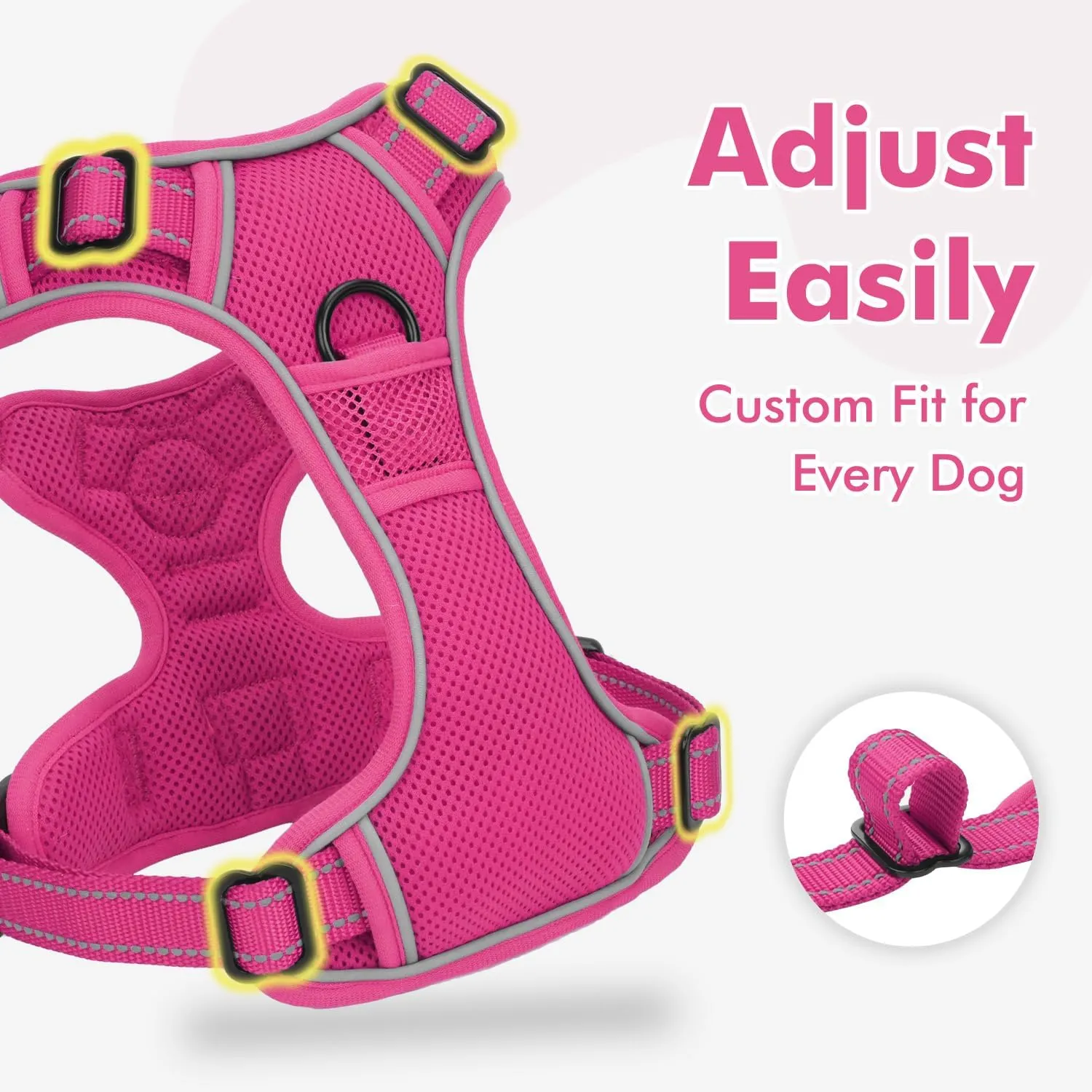 Joytale Step-in No Pull Dog Harness for Large Dogs with 2 Leash Clips, Reflective Pet Vest with Easy Control Handle, Adjustable Soft Padded Harness for Walking and Training, Hotpink,L