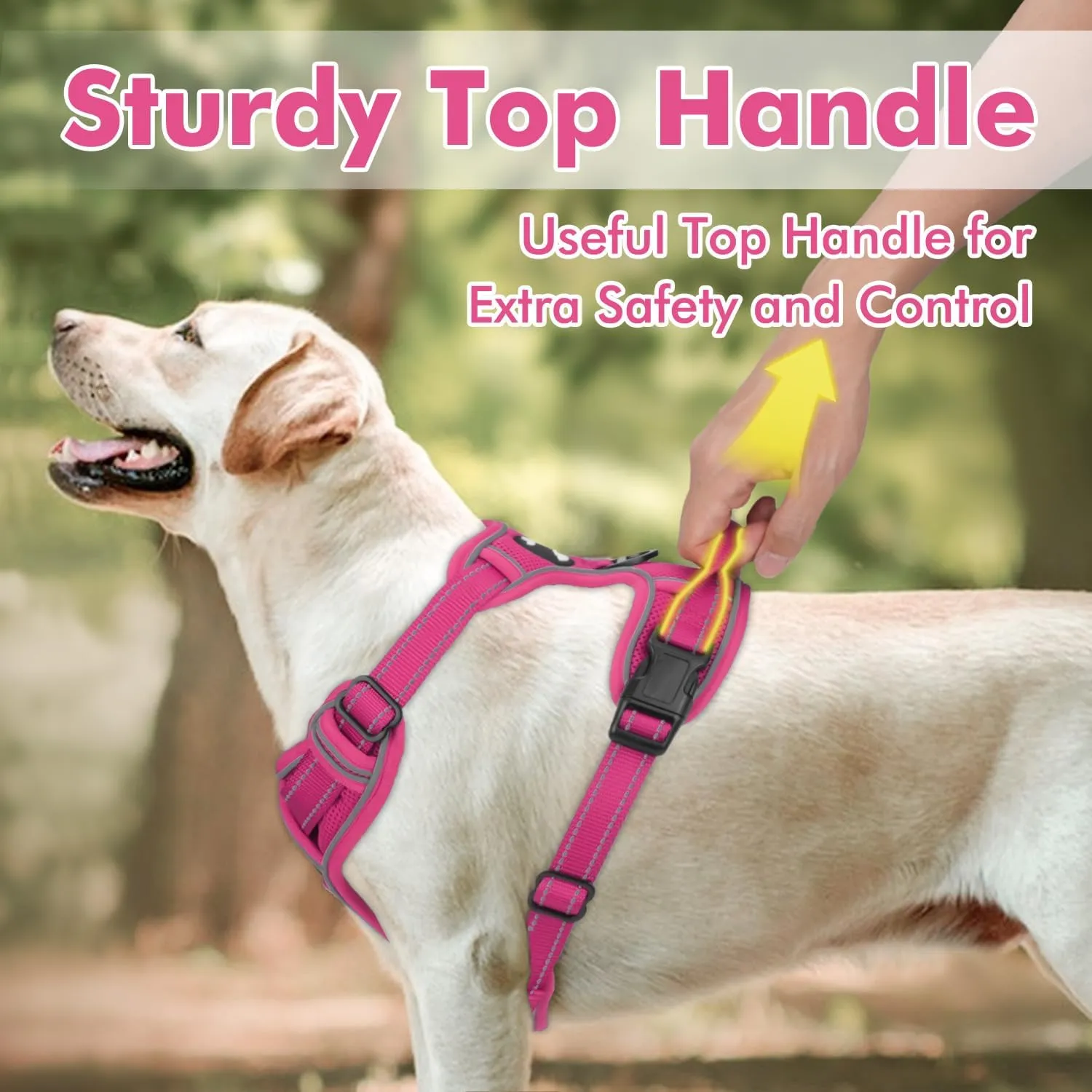 Joytale Step-in No Pull Dog Harness for Large Dogs with 2 Leash Clips, Reflective Pet Vest with Easy Control Handle, Adjustable Soft Padded Harness for Walking and Training, Hotpink,L