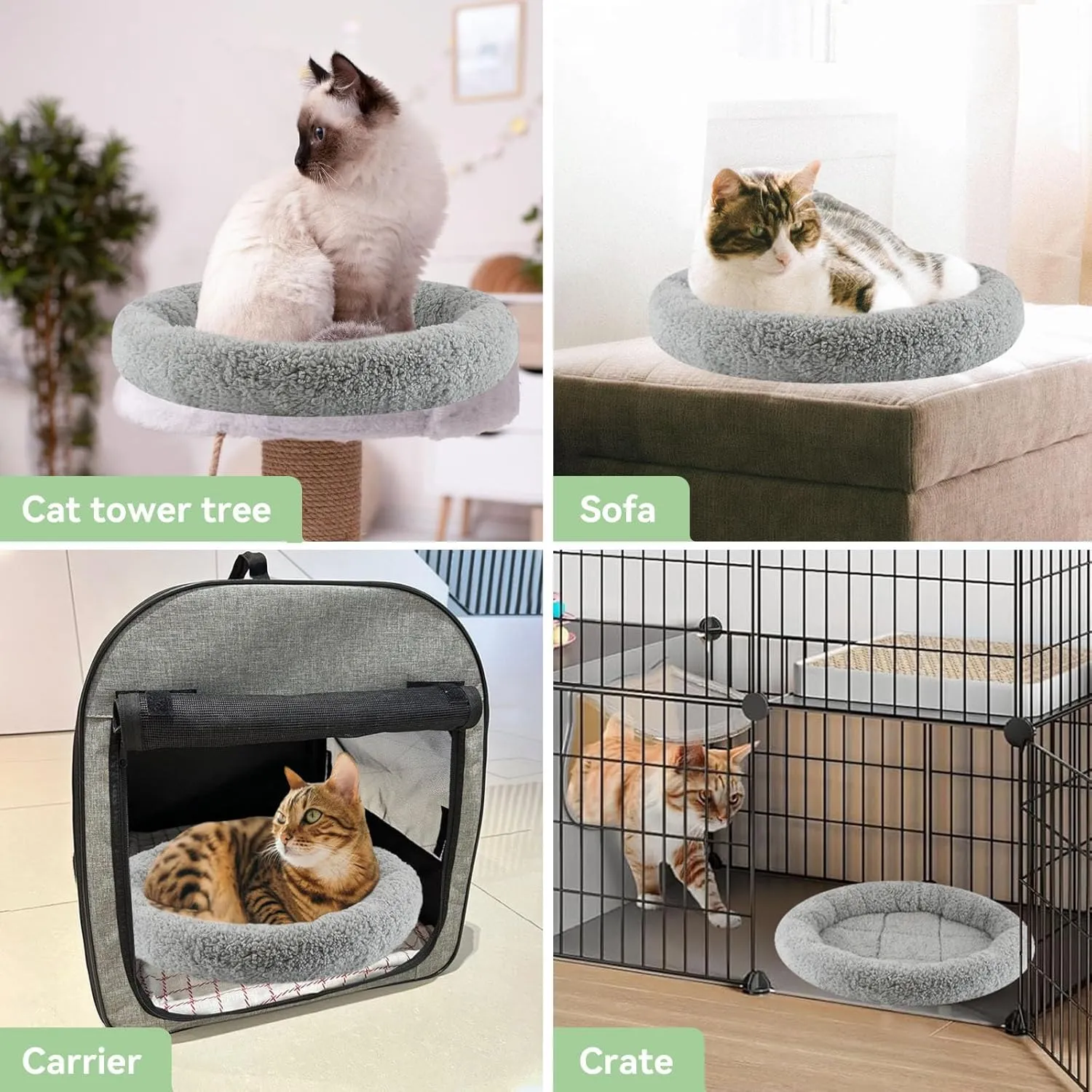 lesypet Cat Bed for Indoor Cats, Small Pet Bed Curl Sleep Cushion with Raised Pillow Around, Non-Slip Bottom Washable Pet Beds Mat for Small Pets Rabbit Hamsters, Round Diameter 13.7"