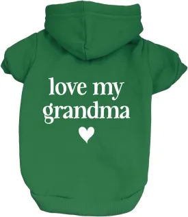 Love My Grandma Mother's Day, Valentine's Day Dog Hoodie Fleece Lined Pullover Sweatshirt with Leash Hole (Green, X-Large 399)