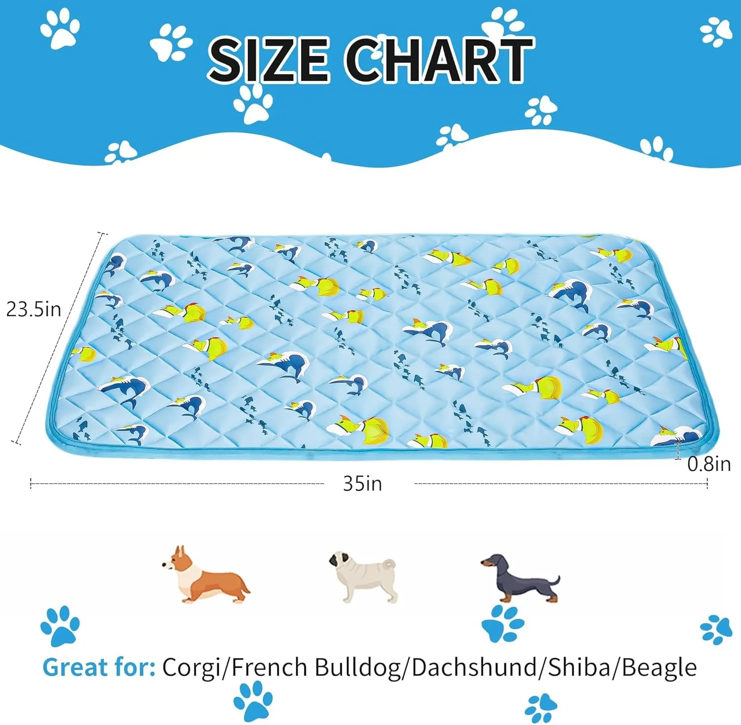 NACOCO Dog Cooling Mat with Non-Slip & Internal Waterproof Leakproof Design, Extra Thick, Machine Washable for Medium and Large Dogs for Crates, Beds, Sofas, Cars (36'' x 23'' Large, Blue Duck)