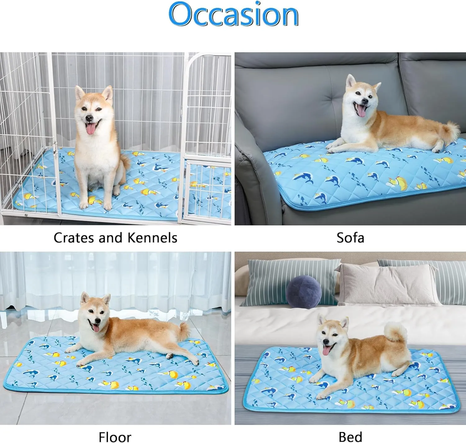 NACOCO Dog Cooling Mat with Non-Slip & Internal Waterproof Leakproof Design, Extra Thick, Machine Washable for Medium and Large Dogs for Crates, Beds, Sofas, Cars (36'' x 23'' Large, Blue Duck)
