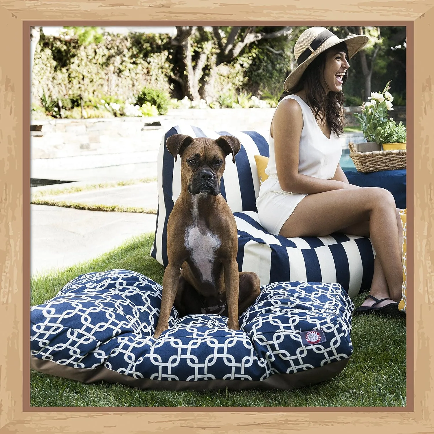 Navy Blue Links Extra Large Rectangle Indoor Outdoor Pet Dog Bed With Removable Washable Cover By Majestic Pet Products