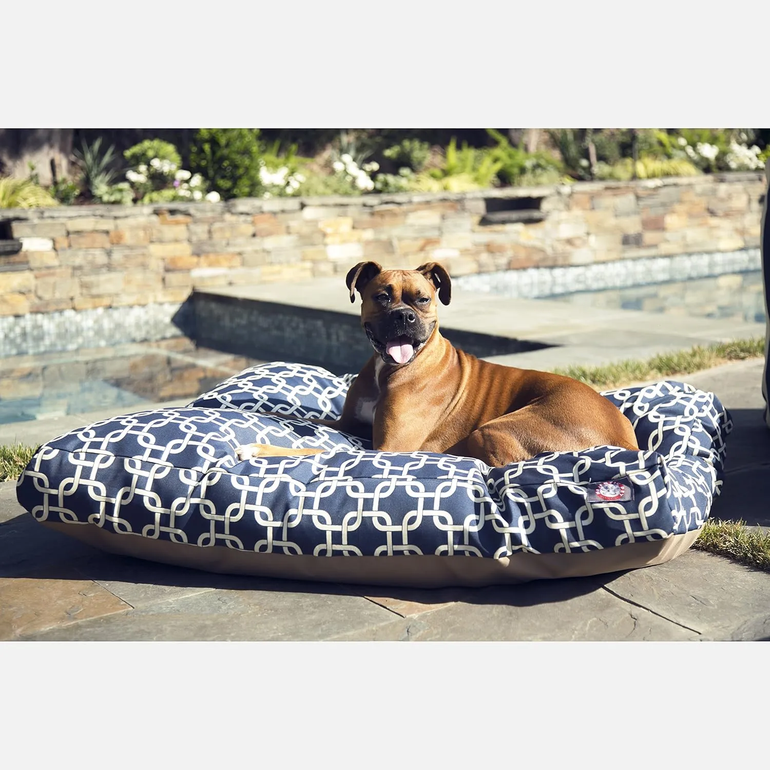 Navy Blue Links Extra Large Rectangle Indoor Outdoor Pet Dog Bed With Removable Washable Cover By Majestic Pet Products
