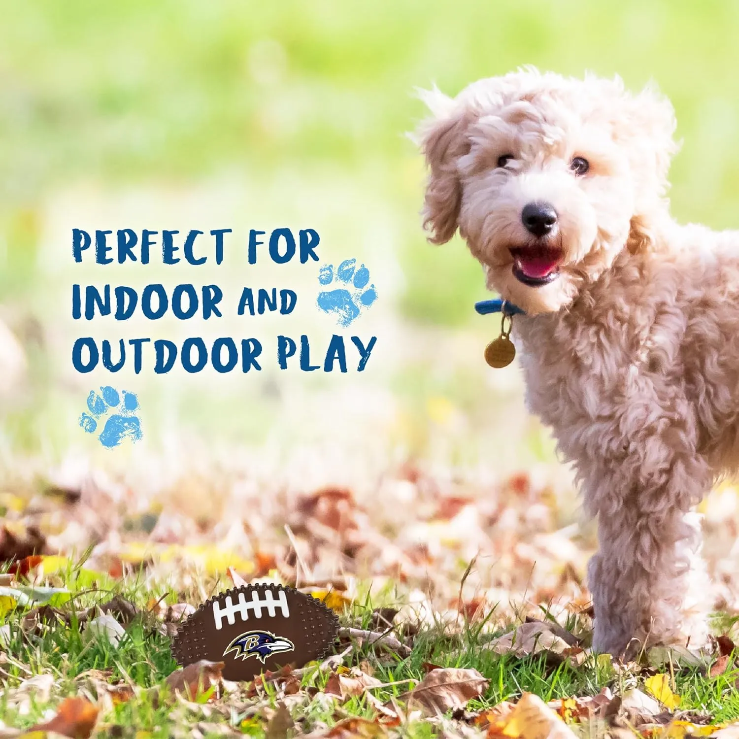NFL Baltimore Ravens Mega- Chew Hard Nylon Bacon-Flavored Dog Bone Football Chew Toy Interactive Tasty Fun Dog Chewy Toys Indestructible Strong Durable Tough Pet Biting Playtoy for Aggressive Chewers