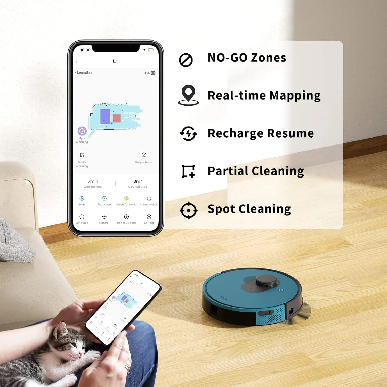 OKP Robot Vacuum L1  4000Pa Ultra Suction, LiDAR Mapping, Self-Cleaning Brush, WiFi/App/Alexa Control, 52dB Quiet, Ideal for Pet Hair, Carpets & Hard Floors
