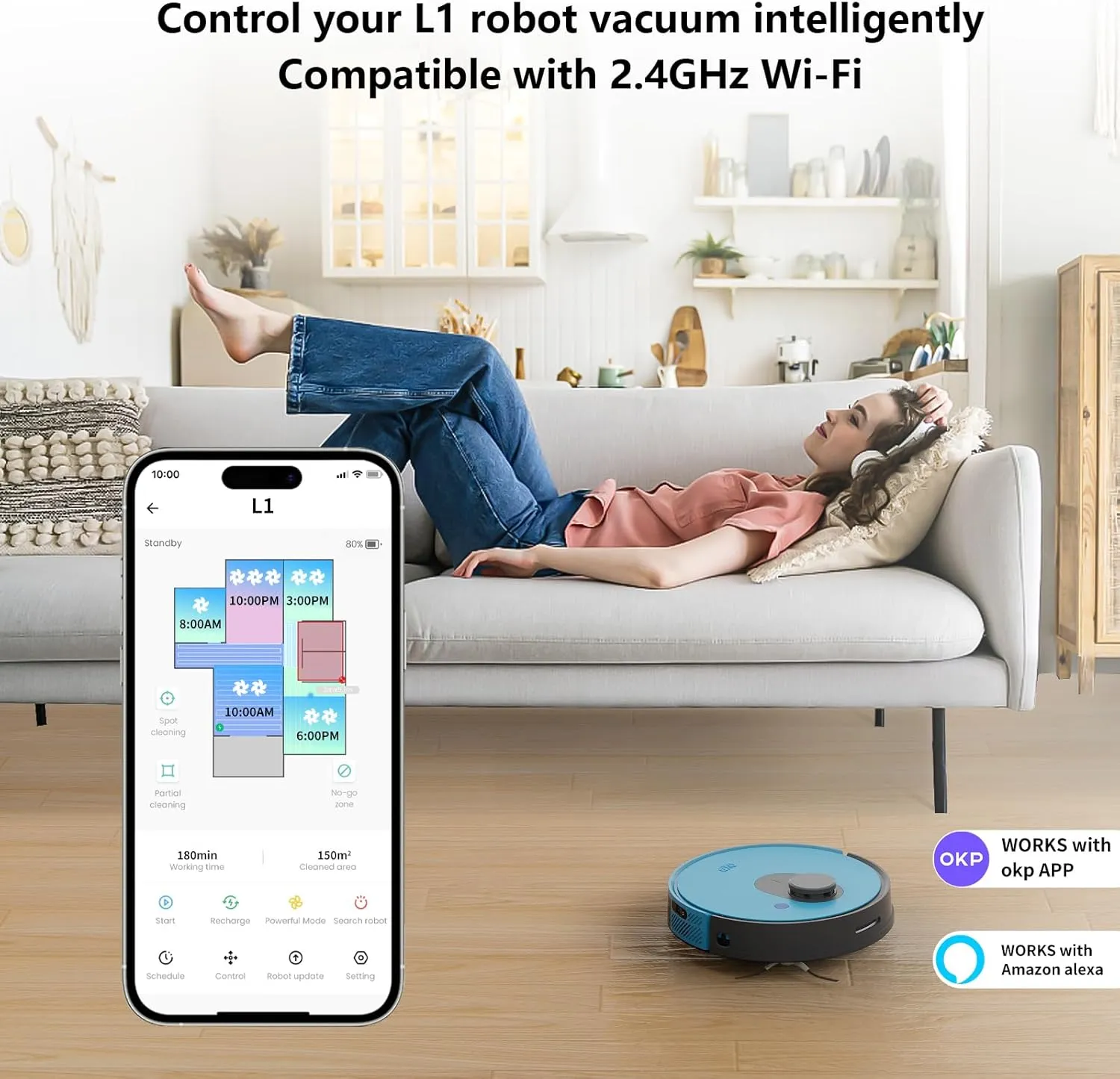 OKP Robot Vacuum L1  4000Pa Ultra Suction, LiDAR Mapping, Self-Cleaning Brush, WiFi/App/Alexa Control, 52dB Quiet, Ideal for Pet Hair, Carpets & Hard Floors