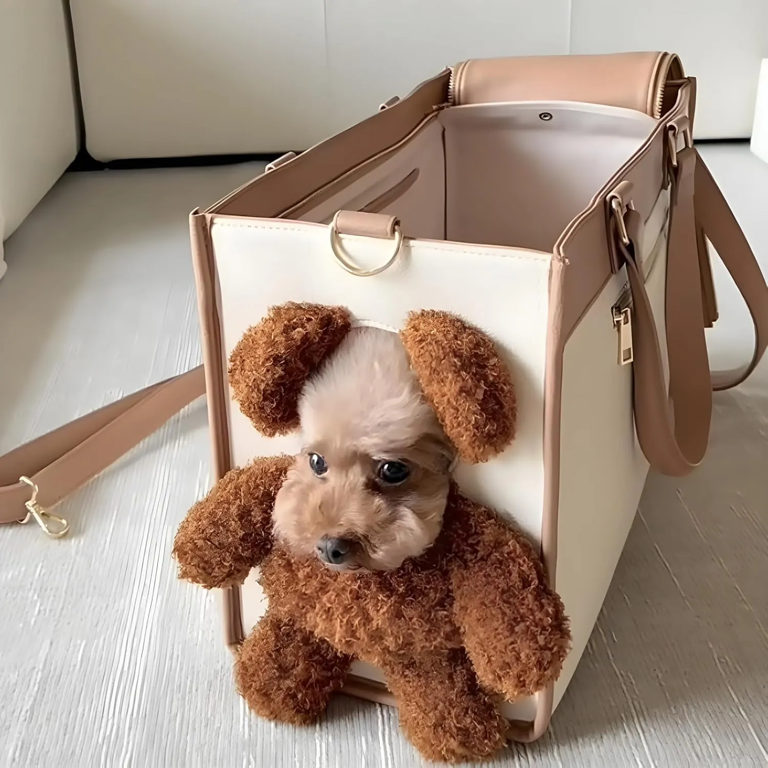 One-Shoulder Portable Cute Dog Outing Largecarrier Bag, Fashion Dog Purse Pet Carrier Leather Box for Small Dogs Cats Puppy, Portable Tote Bag Airline Approved Soft-Sided Carriers (L)