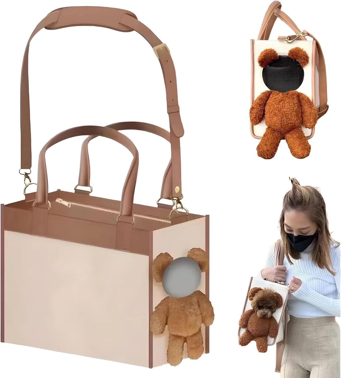 One-Shoulder Portable Cute Dog Outing Largecarrier Bag, Fashion Dog Purse Pet Carrier Leather Box for Small Dogs Cats Puppy, Portable Tote Bag Airline Approved Soft-Sided Carriers (L)