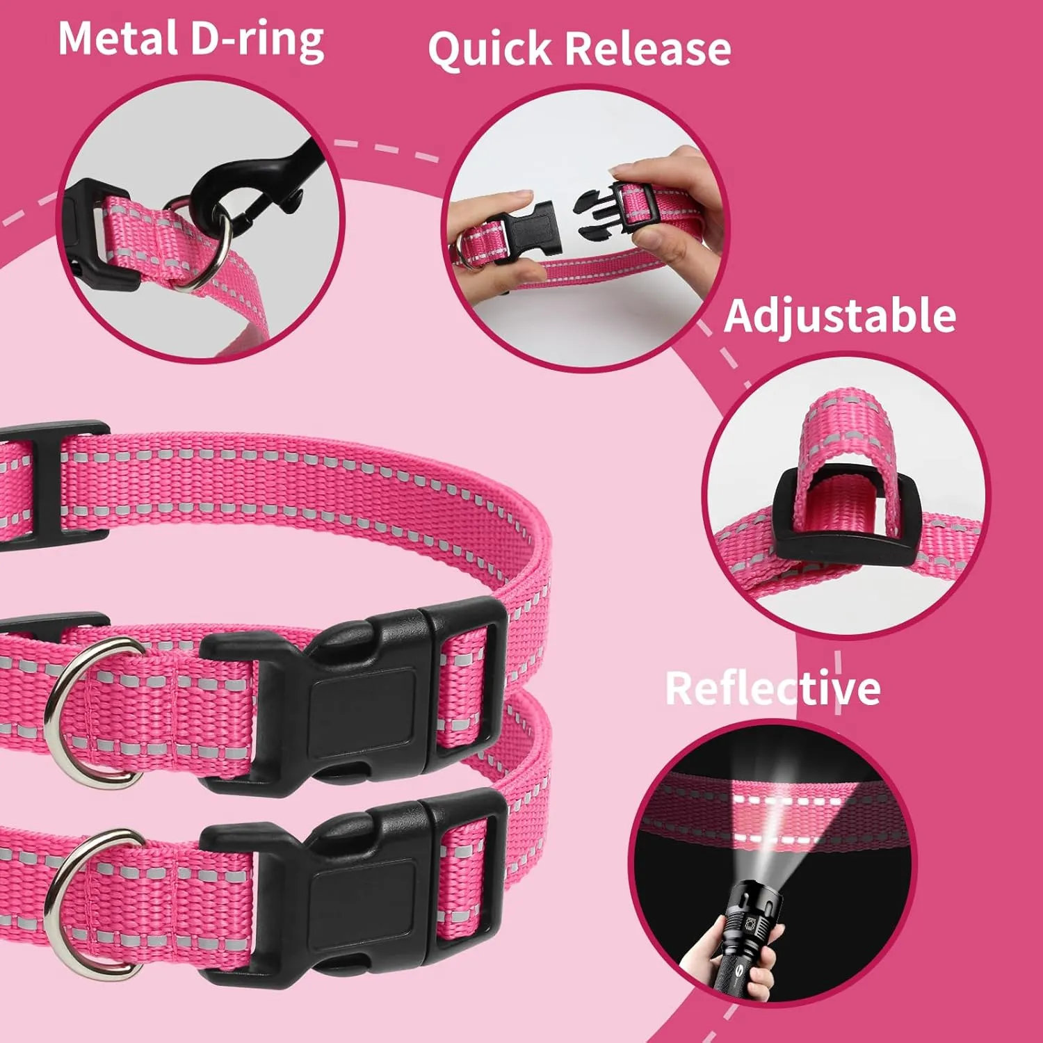 PaiPaitek E Collar Replacement Strap - Compatible with Almost All Makes and Models of Shock Training Collars and Bark Collars - Durable and Reflective, 2 Packs