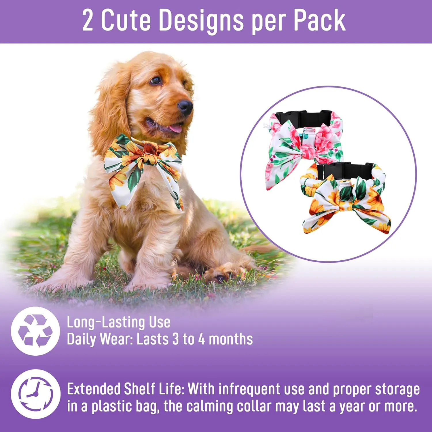 Paw Legend Dog Calming Collar for Dogs Filled with Lavender Anxiety Relief 100% Polyester Adjustable Thunderease Calming Collar (2 Pack, Small)