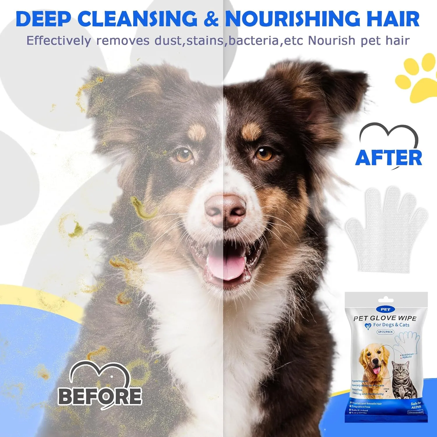 Pet Glove Washing Wipes for Dogs and Cats,Dog and Cat Cleaning Grooming Wipes for Fur,Paws and Butt,Save and Non Irritating,12 Pcs