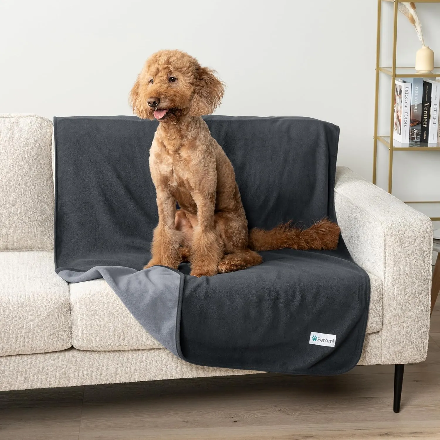 PetAmi Waterproof Dog Blanket for Extra Large Pets Dogs Cats, Large Pet Couch Cover Protector for Furniture, Reversible Washable Soft Fleece Cat Blanket for Bed Couch Sofa, 60x80 (Gray/Light Gray)