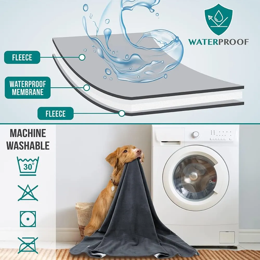 PetAmi Waterproof Dog Blanket for Extra Large Pets Dogs Cats, Large Pet Couch Cover Protector for Furniture, Reversible Washable Soft Fleece Cat Blanket for Bed Couch Sofa, 60x80 (Gray/Light Gray)