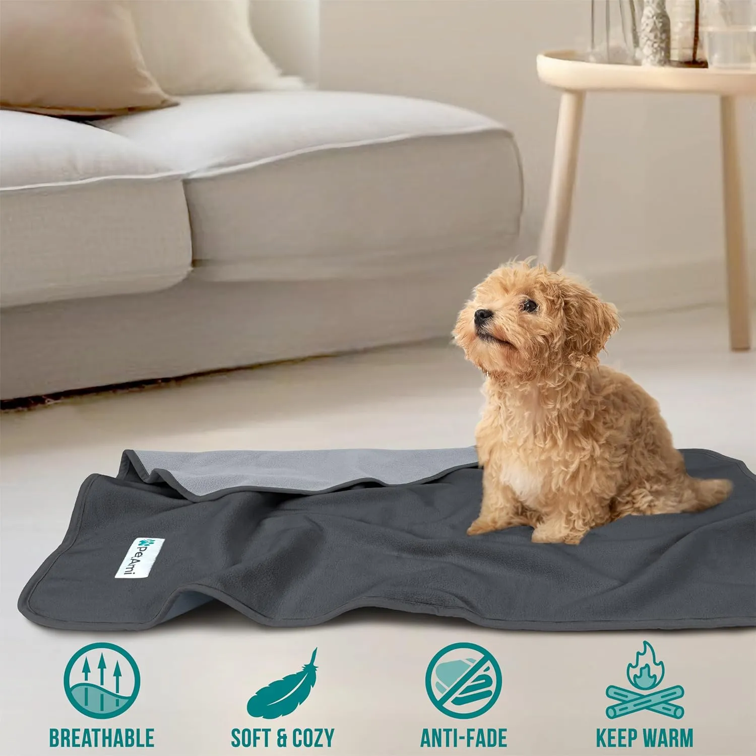 PetAmi Waterproof Dog Blanket for Extra Large Pets Dogs Cats, Large Pet Couch Cover Protector for Furniture, Reversible Washable Soft Fleece Cat Blanket for Bed Couch Sofa, 60x80 (Gray/Light Gray)