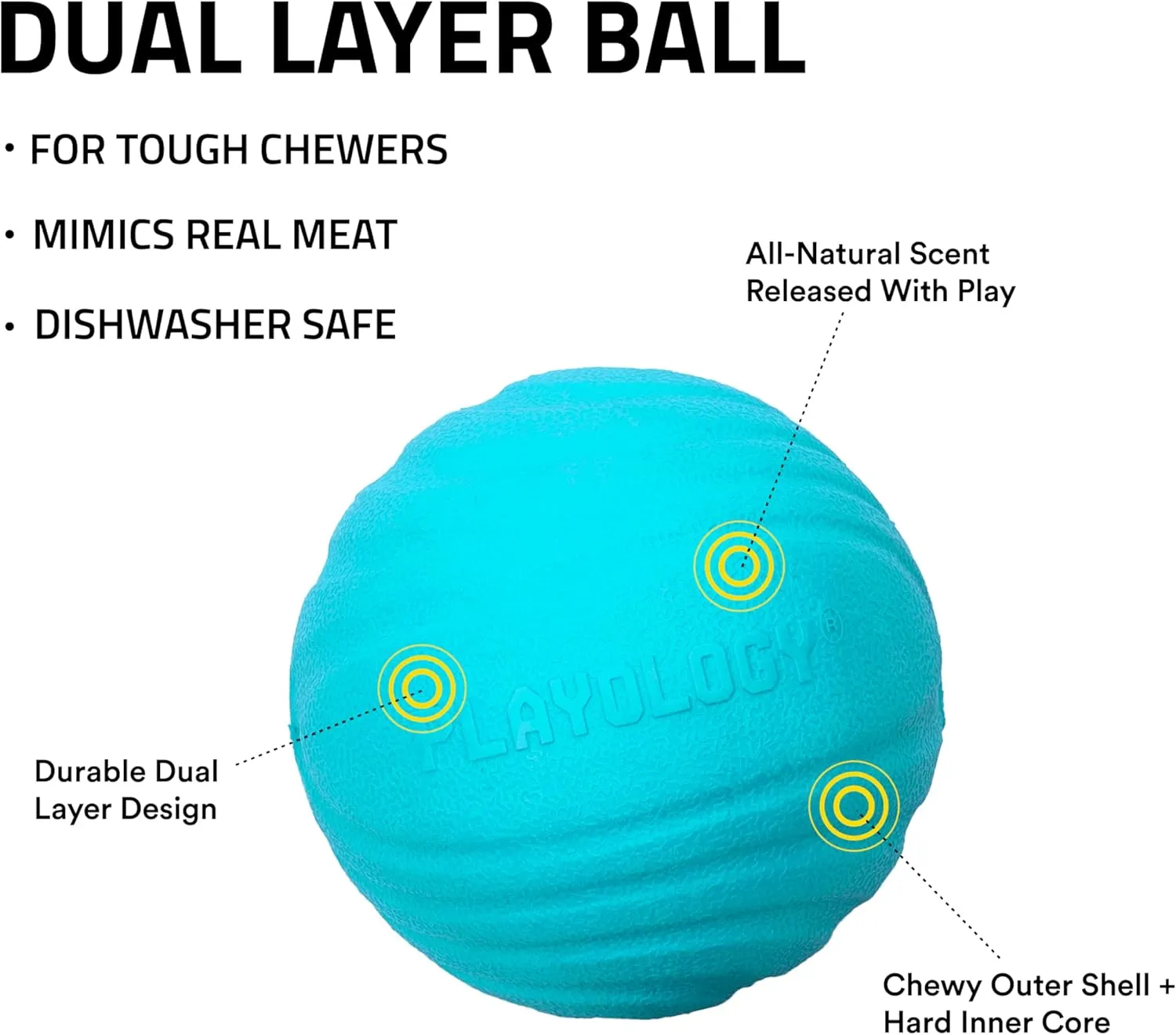 Playology Dual Layer Ball for Dogs | Engaging All Natural Peanut Butter Scented Blue Toy | Jumbo Sized Chew Ball for Large to X-Large Dogs (50 lbs  )