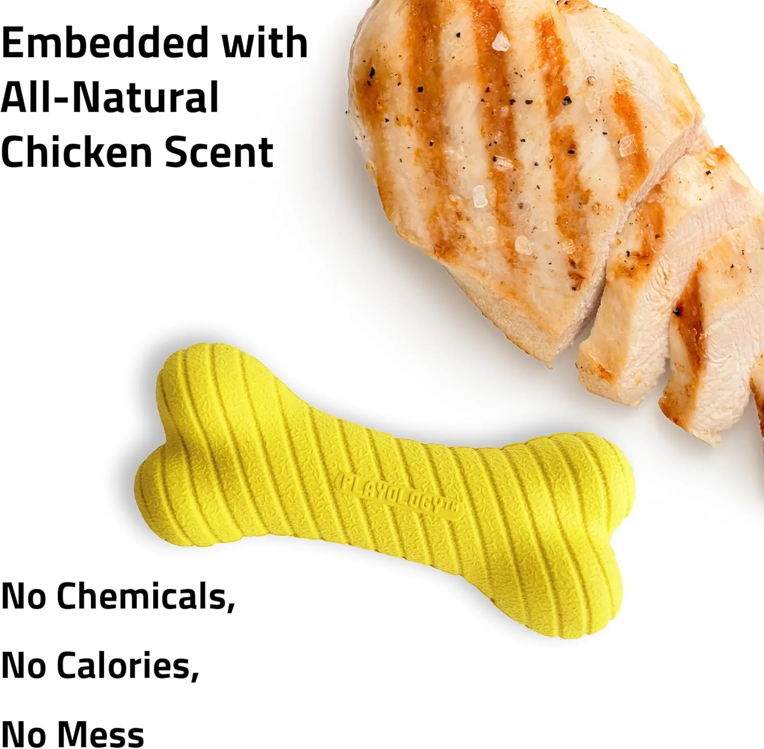 Playology Dual Layer Bone | Engaging All Natural Chicken Scented Dog Toy, Yellow Bone for Medium Dogs up to 50lbs | Interactive & Durable for Tough Chewers