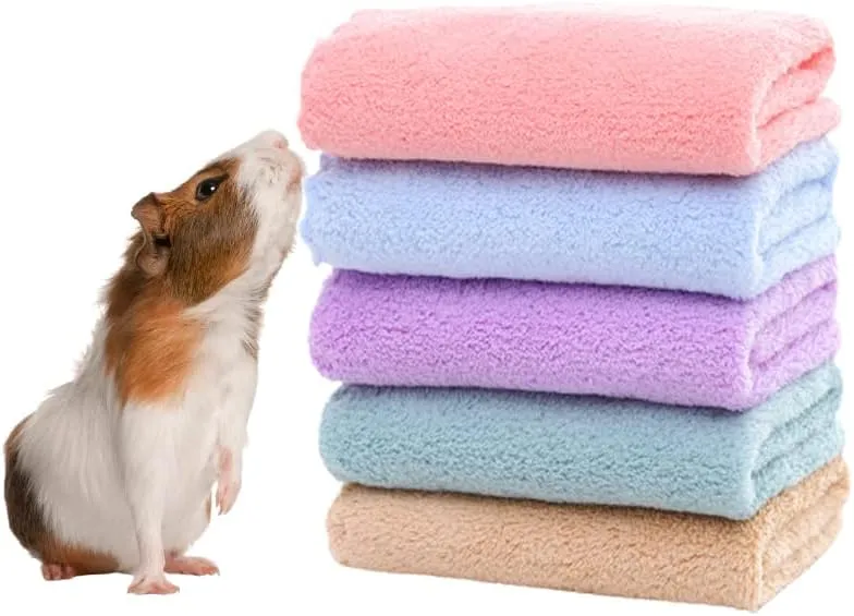 PODOO 5-Pack Reusable Guinea Pig Cage Liners - 11.8"x11.8" Absorbent Fleece Bedding MatsMachine-Washable Small Animal Pads for Hamsters/Rabbits/Chinchillas (Multi-Color)