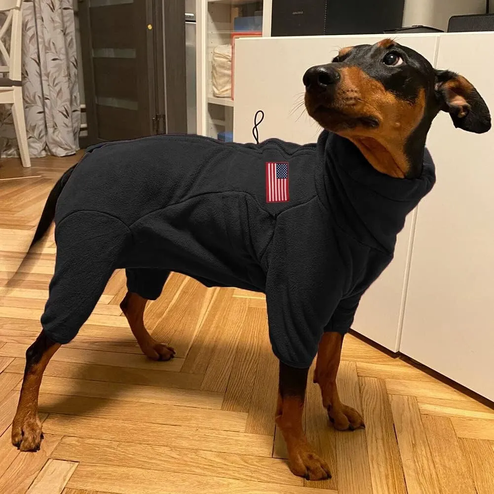 Polar Fleece Dog Jacket - Windproof & Warm Padded Winter Coat for Dogs - Black, Small to Large