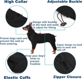Polar Fleece Dog Jacket - Windproof & Warm Padded Winter Coat for Dogs - Black, Small to Large