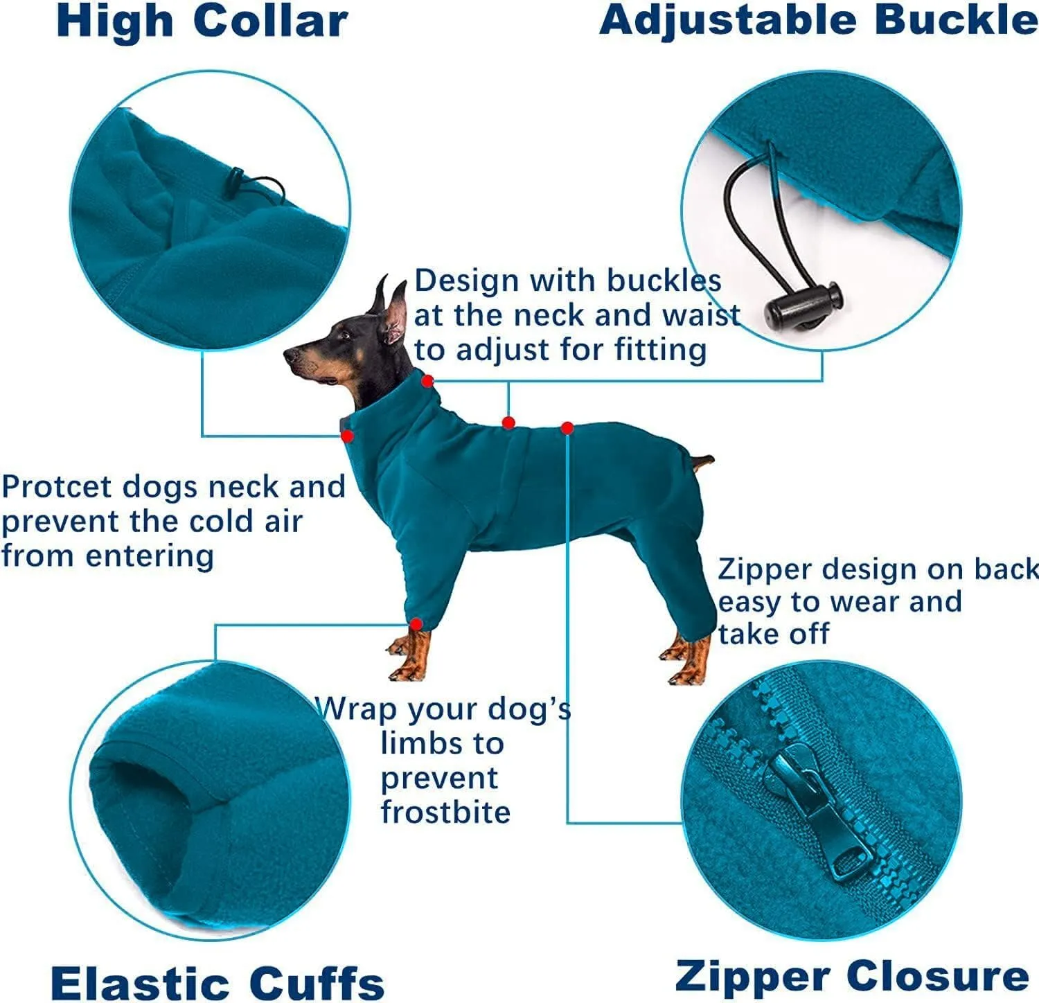Polar Fleece Dog Jacket - Windproof & Warm Winter Coat for Dogs - Blue, Small to Large