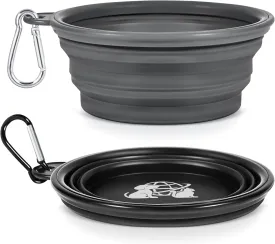Portable Dog Bowls 2 Pack - Collapsible Silicone Travel Dog Bowls for Small, Medium & Large Dogs, Foldable Outdoor Bowl with Clip, Lightweight for Hiking Camping BackpackingSmall