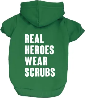 Real Heroes Wear Scrubs Dog Hoodie Fleece Lined Pullover Sweatshirt with Leash Hole (Green, Medium 1014)
