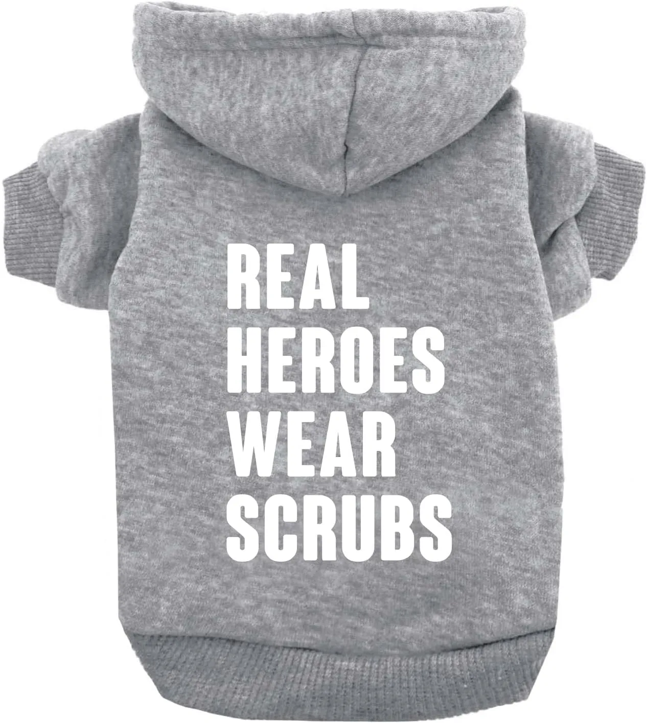 Real Heroes Wear Scrubs Dog Hoodie Fleece Lined Pullover Sweatshirt with Leash Hole (Grey, Medium 1014)
