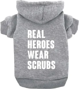 Real Heroes Wear Scrubs Dog Hoodie Fleece Lined Pullover Sweatshirt with Leash Hole (Grey, Medium 1014)
