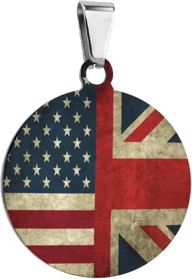 Retro American and The Union Jack Flag Stainless Steel Pet ID Tags Personalized Dog and Cat Tags Cute Collar Tags Circular
