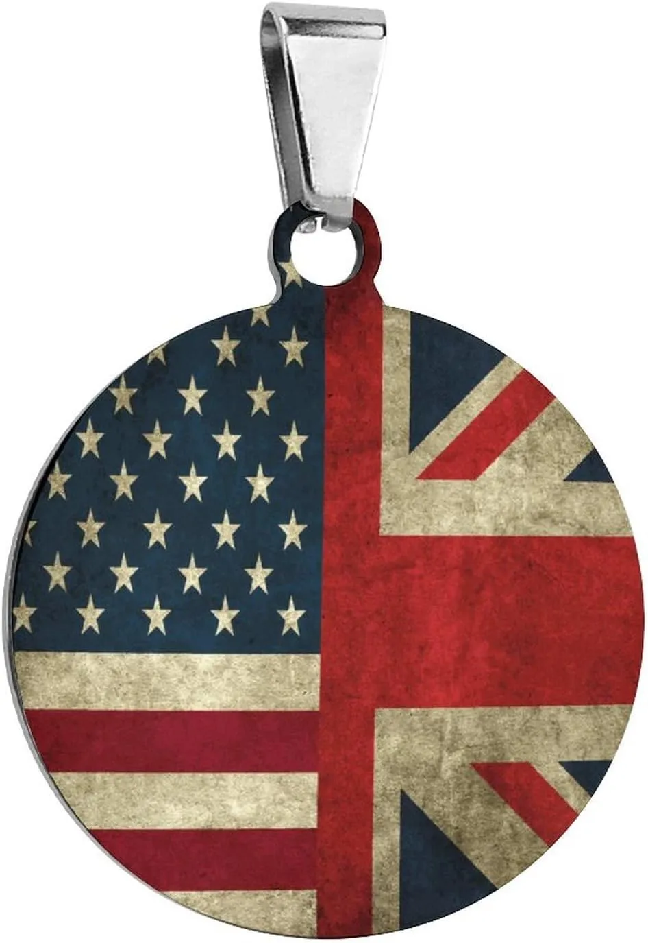 Retro American and The Union Jack Flag Stainless Steel Pet ID Tags Personalized Dog and Cat Tags Cute Collar Tags Circular