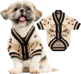 Small Sweaters Cute Bear Cardigans for Small Medium Dogs Boy Girl Puppy Cat Knitting Cardigan Outfits Winter Coats Warm Pet Clothes Soft Knitwear Apparel (Beige,M)