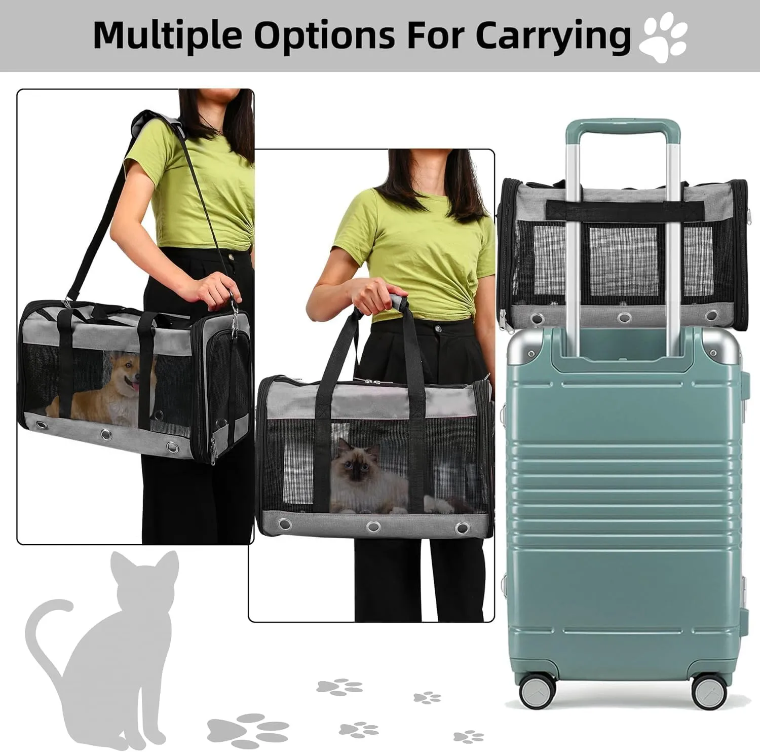 Soft Sided Cat/Dog Carrier,Collapsible Pets Travel Carriers for Pet/Puppy with Shoulder Strap & Removable Mat,Mesh Top Load Small Dogs/Cats Carry Bag Up to 17 Lbs TSA Airline ApprovedGrey,M