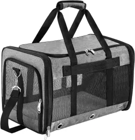 Soft Sided Cat/Dog Carrier,Collapsible Pets Travel Carriers for Pet/Puppy with Shoulder Strap & Removable Mat,Mesh Top Load Small Dogs/Cats Carry Bag Up to 17 Lbs TSA Airline ApprovedGrey,M