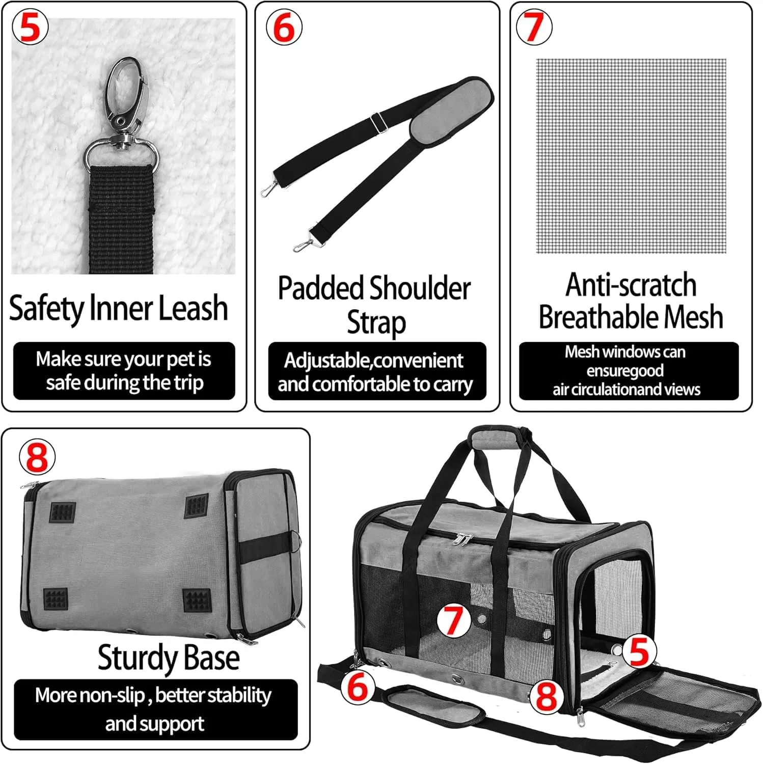 Soft Sided Cat/Dog Carrier,Collapsible Pets Travel Carriers for Pet/Puppy with Shoulder Strap & Removable Mat,Mesh Top Load Small Dogs/Cats Carry Bag Up to 17 Lbs TSA Airline ApprovedGrey,M