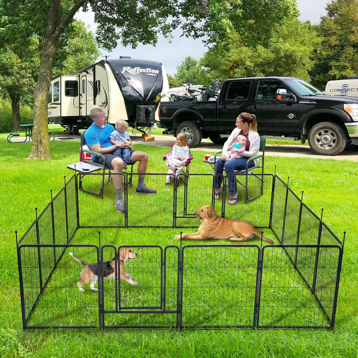 TMEE Dog Playpens 8/16 Panels Dog Pen Outdoor Dog Fence Exercise Pen 32 inch Height Pet Play Yard Gate with Doors for Large/Medium/Small Dogs, Pet Playpen for RV, Camping, Yard, 16 Pcs
