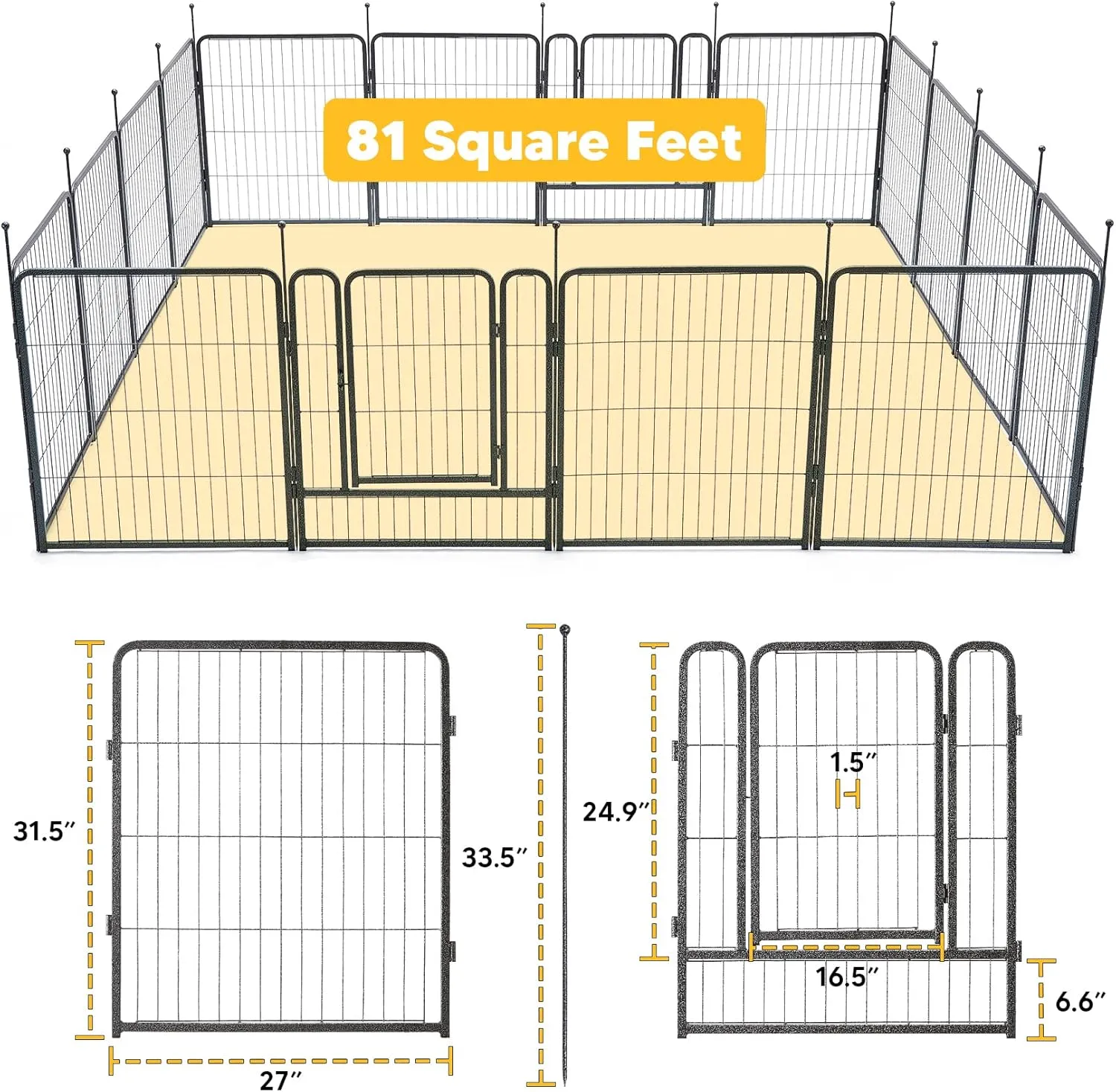 TMEE Dog Playpens 8/16 Panels Dog Pen Outdoor Dog Fence Exercise Pen 32 inch Height Pet Play Yard Gate with Doors for Large/Medium/Small Dogs, Pet Playpen for RV, Camping, Yard, 16 Pcs