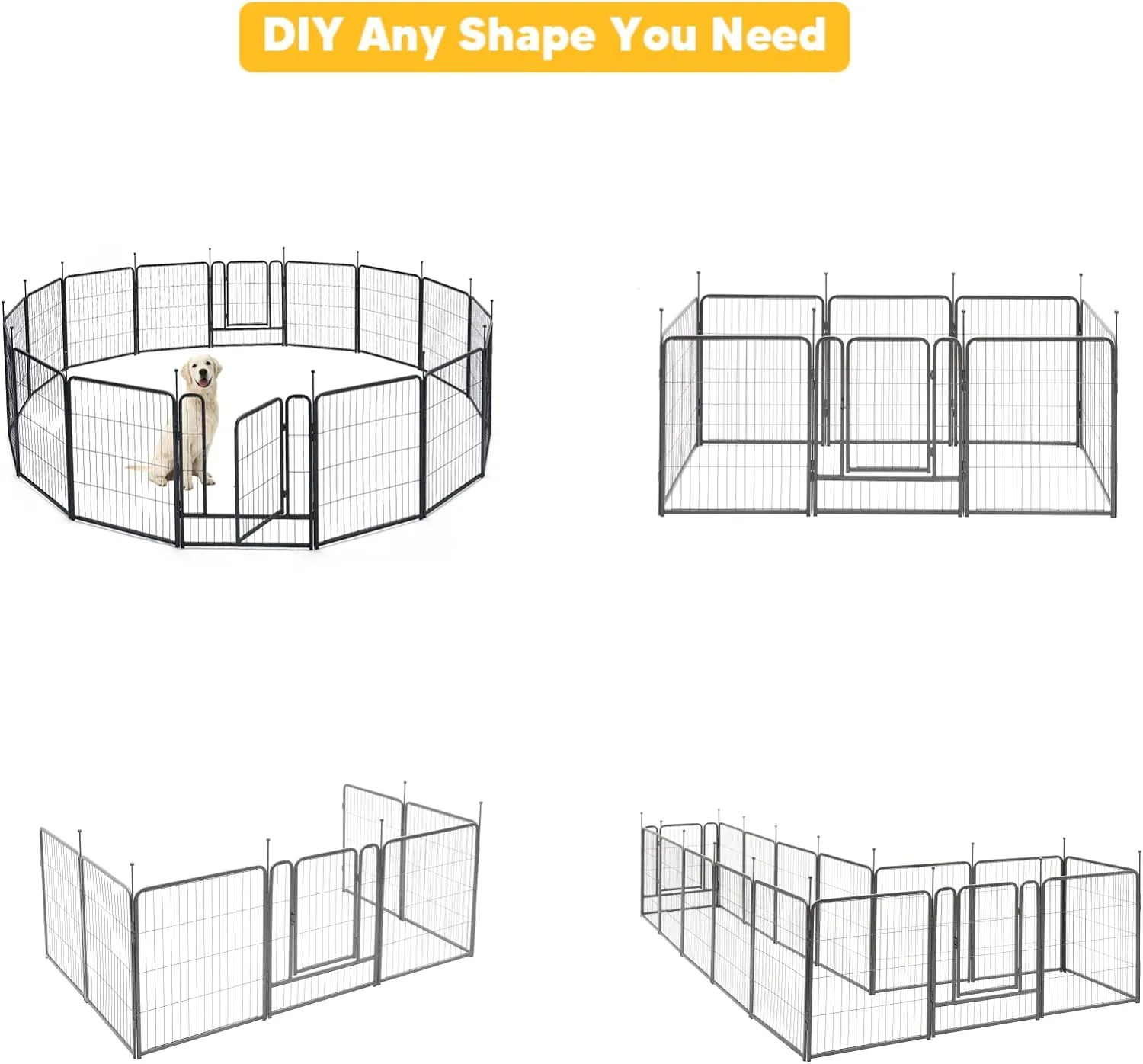 TMEE Dog Playpens 8/16 Panels Dog Pen Outdoor Dog Fence Exercise Pen 32 inch Height Pet Play Yard Gate with Doors for Large/Medium/Small Dogs, Pet Playpen for RV, Camping, Yard, 16 Pcs