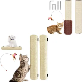 Wall Cat Scratcher Post with Cat Scratching Post Replacement Pole Refill 16in M8 Cats Tower Replacement Parts with Self Groomer Massager Spare Jute Kitty Tree Refurbishment Accessories