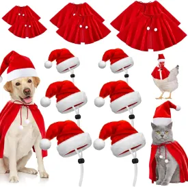 Weewooday 12 Pcs Christmas Outfit Pet Santa Hat with Adjustable Chin Strap Red Small Christmas Cat Clothes Cat Dog Costume Xmas Cloak for Poultry Hen Rooster Goose Duck Parrot New Year Party Cosplay