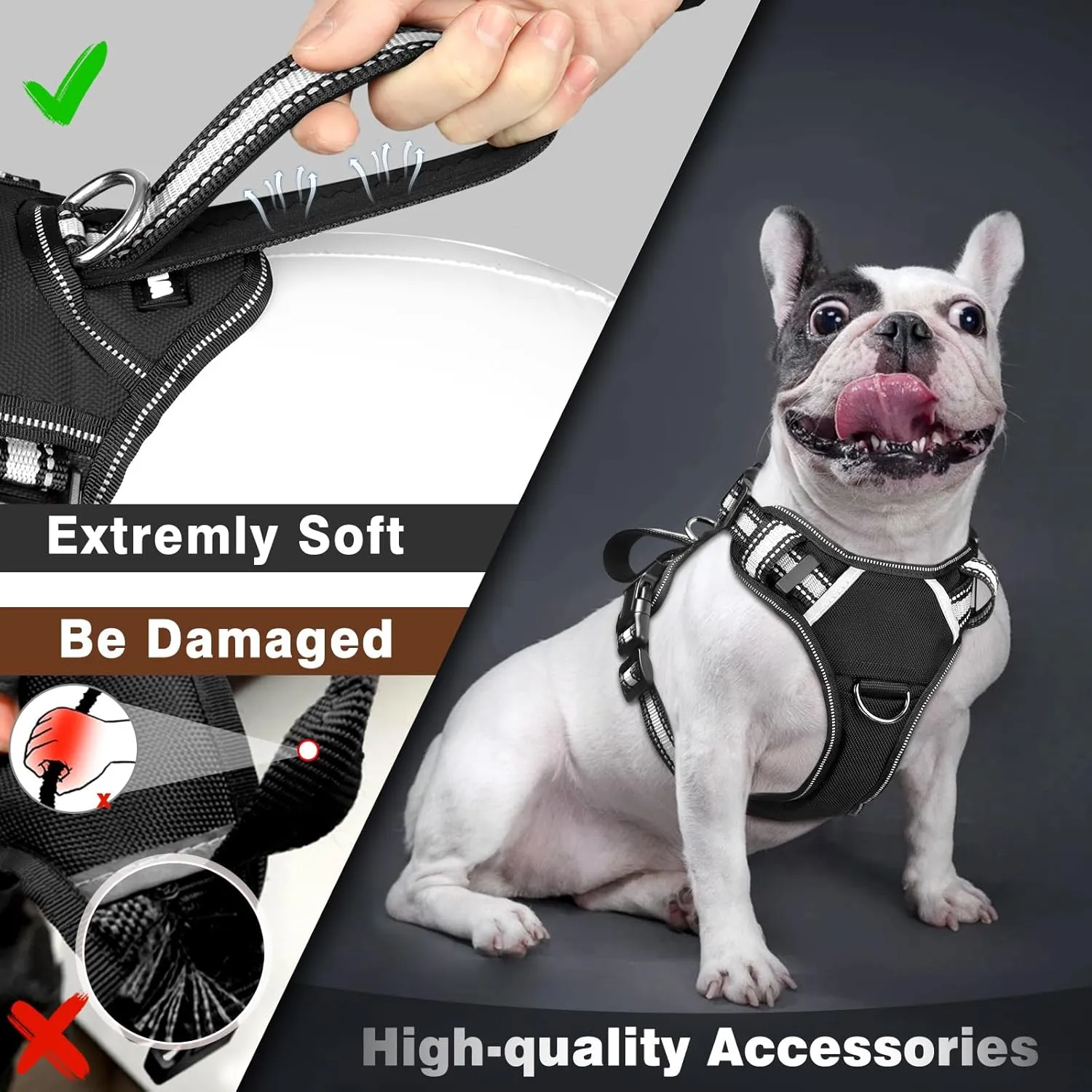 WINSEE Service Dog Vest No Pull Dog Harness with 7 Dog Patches, Reflective Pet Harness with Durable Soft Padded Handle for Training Small, Medium, Large, and Extra-Large Dogs