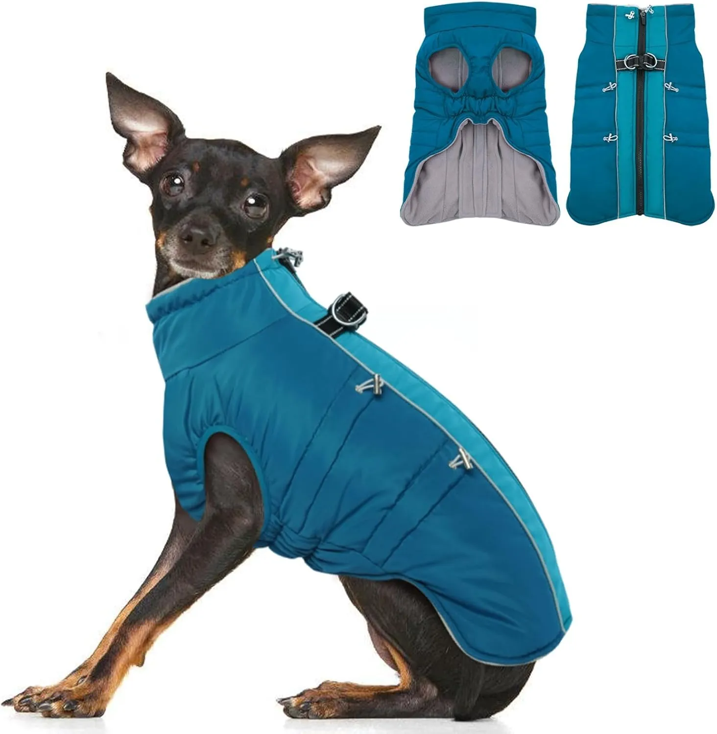 Winter Jacket - XS Warm Zip Up Snowsuit Harness Vest, Reflective Water-Resistant Coat for Small Dogs, Chihuahua, Teacup Puppy, Green