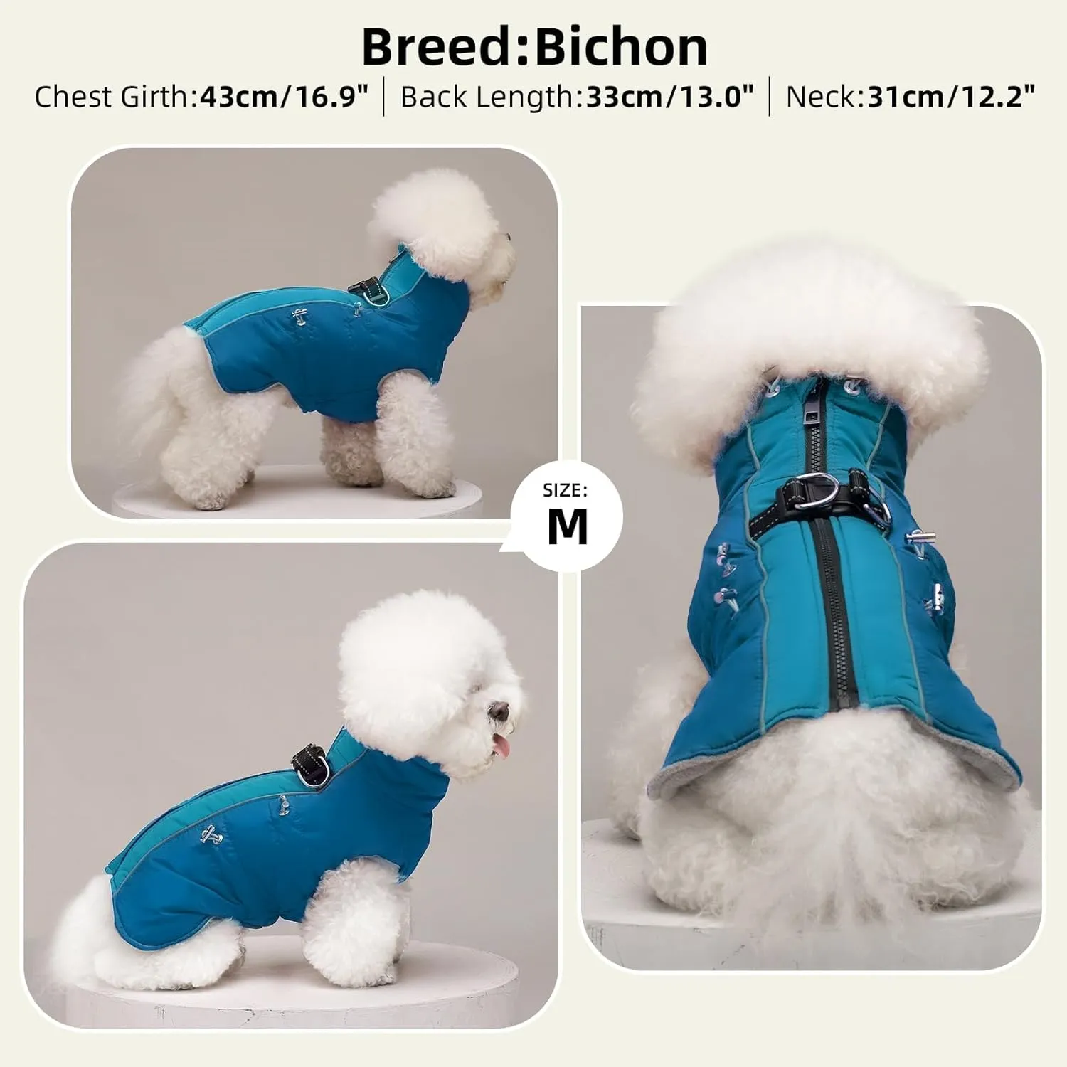 Winter Jacket - XS Warm Zip Up Snowsuit Harness Vest, Reflective Water-Resistant Coat for Small Dogs, Chihuahua, Teacup Puppy, Green