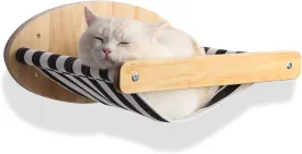Wooden Cats Hammock Wall-Mounted Cat Bed with Striped Cushion, Modern Pet Furniture (Stripes Hammock)