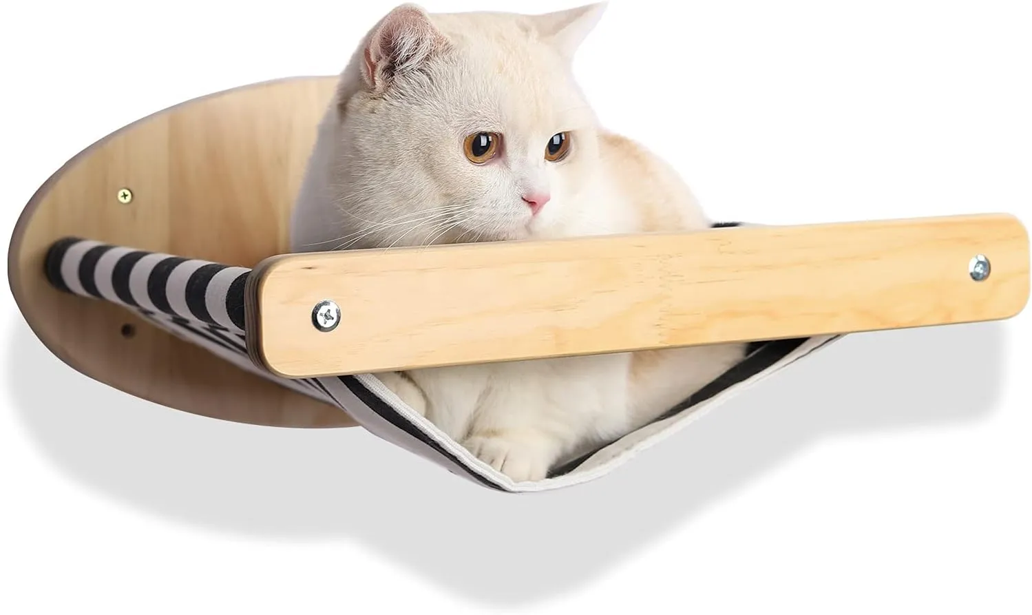 Wooden Cats Hammock Wall-Mounted Cat Bed with Striped Cushion, Modern Pet Furniture (Stripes Hammock)