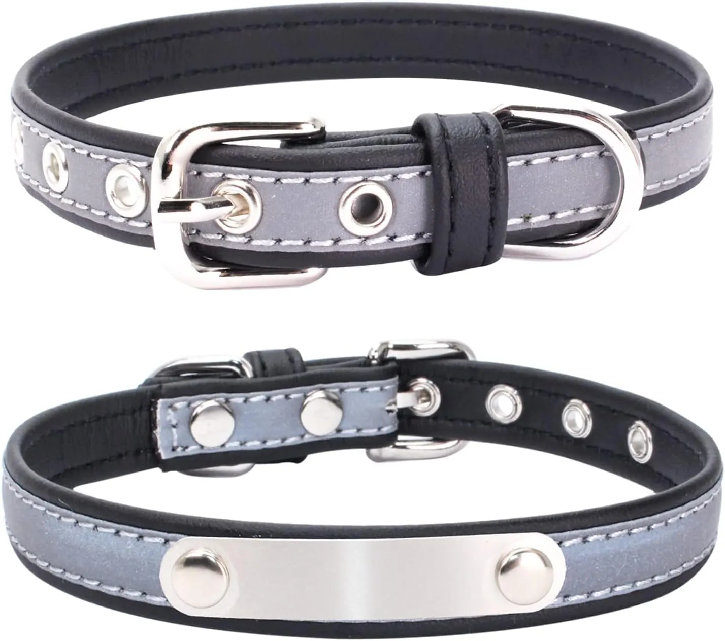 Yonsbox Custom Personalized Reflective Cat Dog Collar with Name Plate Engraved Cute Black Puppy Kitten Dog Cat Collars for Male Female Boy Girl Small Medium Large Cats Dogs