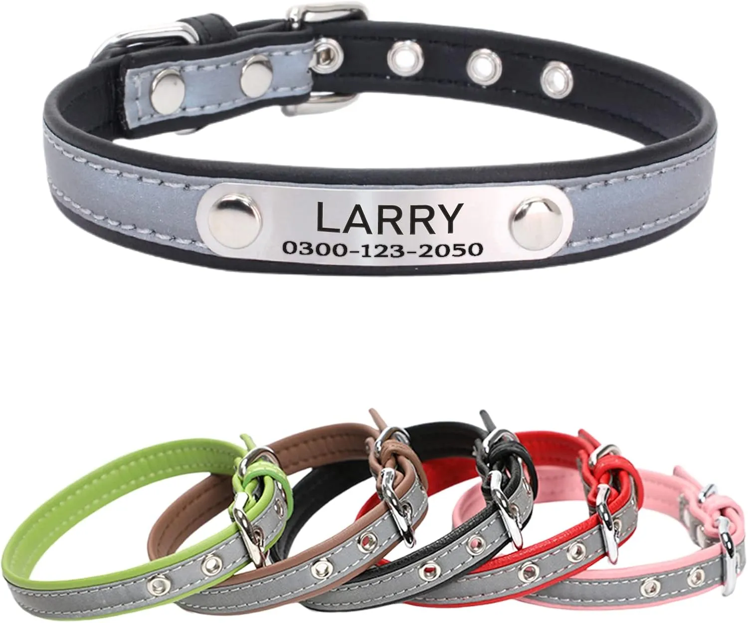 Yonsbox Custom Personalized Reflective Cat Dog Collar with Name Plate Engraved Cute Black Puppy Kitten Dog Cat Collars for Male Female Boy Girl Small Medium Large Cats Dogs