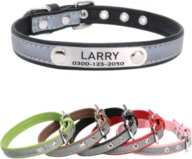 Yonsbox Custom Personalized Reflective Cat Dog Collar with Name Plate Engraved Cute Black Puppy Kitten Dog Cat Collars for Male Female Boy Girl Small Medium Large Cats Dogs